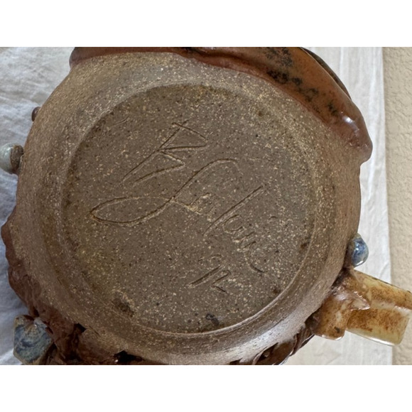 Handmade Pottery Folk Art Ugly Face Jug Big Toothy Smile CHEESE Signed - Picture 6 of 10